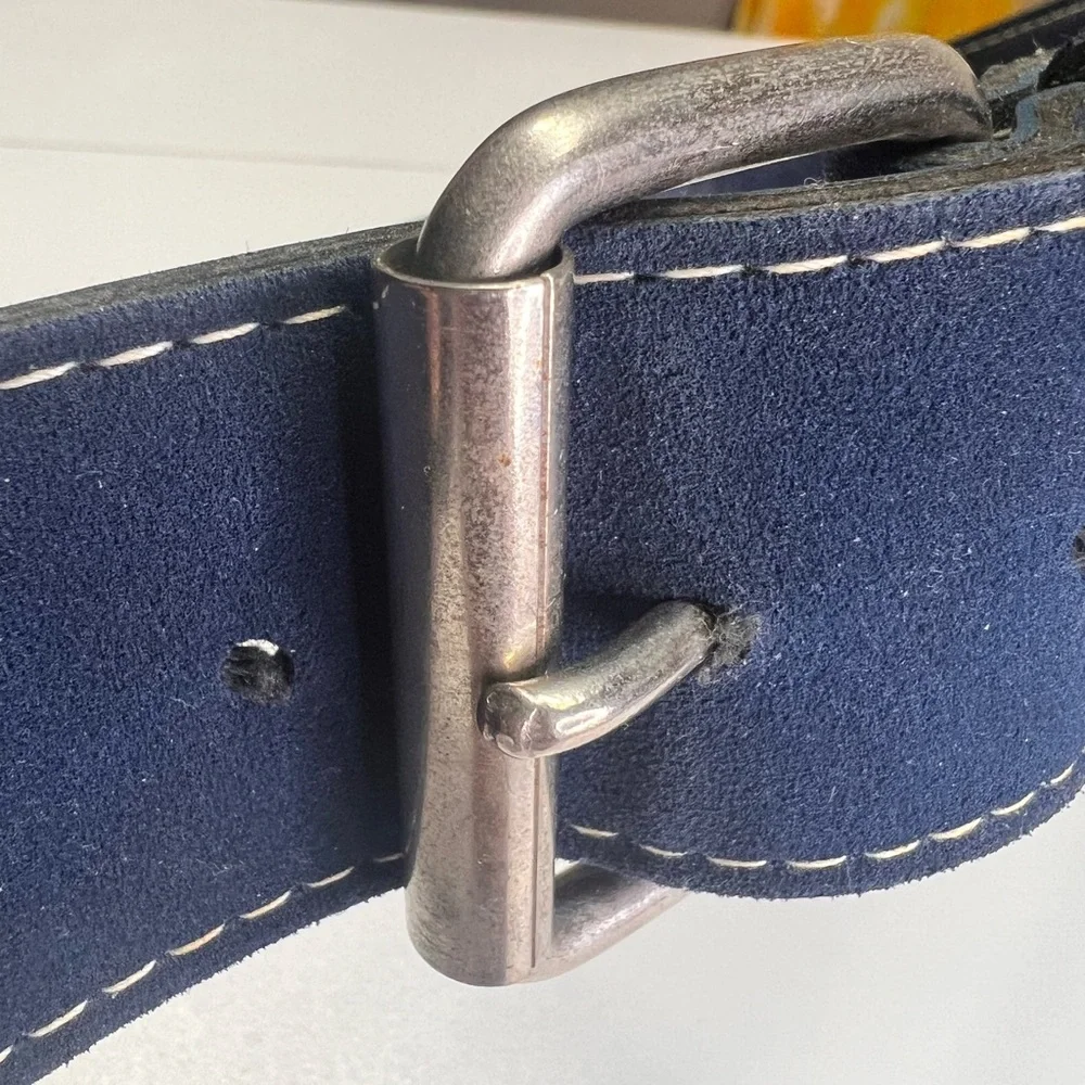 Simulated Suede Belt Blue With silver buckle and white stitching Vintage